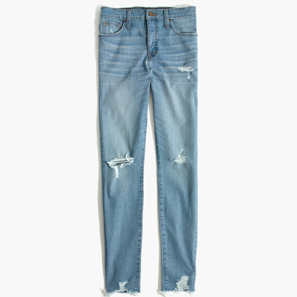 Madewell 9” High Rise Skinny Destructed Denim Jeans 27 EUC